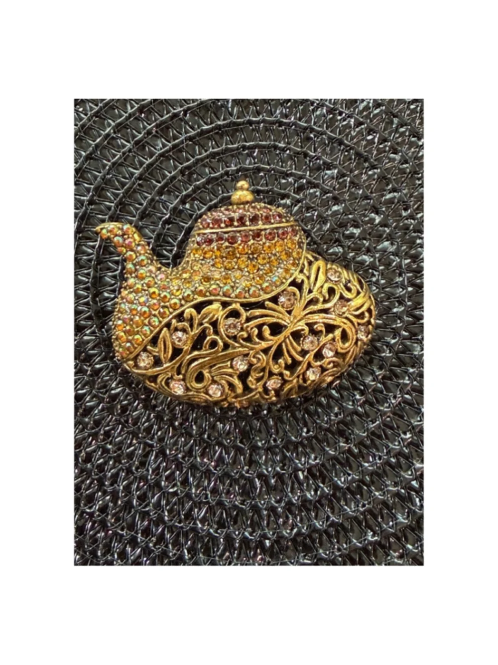 Gold and Multi-color Teapot Brooch, One Size